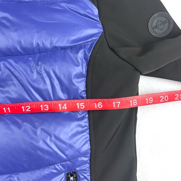 Halifax Black/Purple Puffer Packable Removable Thumb Hole Down Hooded Jacket (M) - Picture 14 of 16